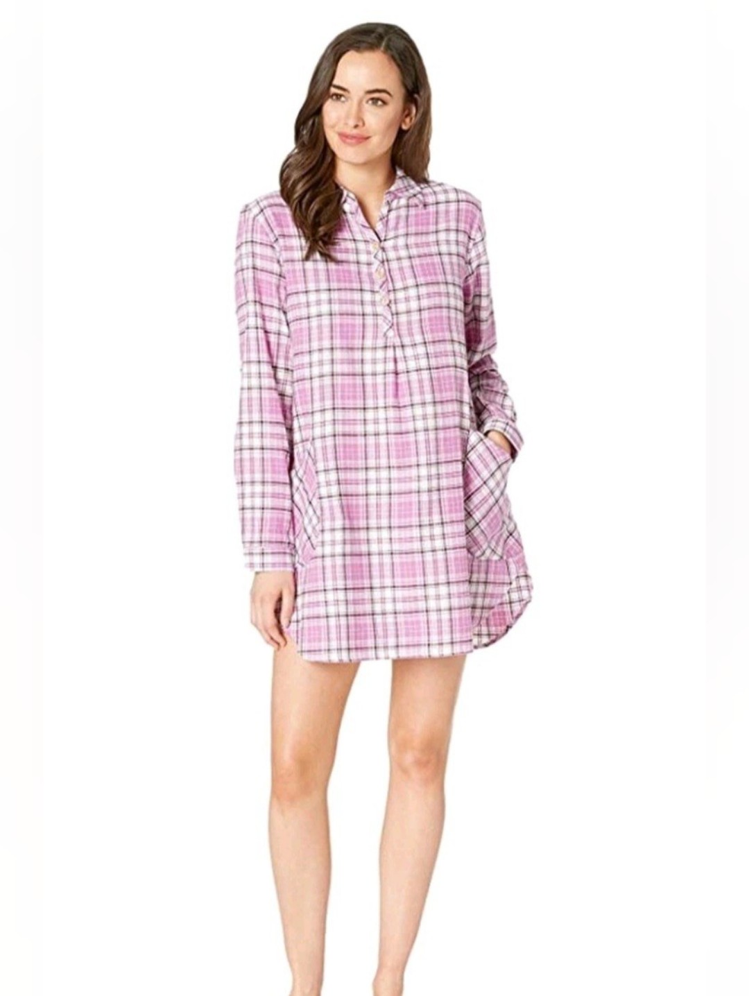 Ugg " Gabri" Flannel Long Sleeve Sleepshirt. Bodacious Plaid. Size Md. Purple.